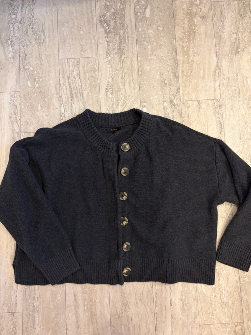 Quince Cotton Crewneck charcoal gray Cardigan XL